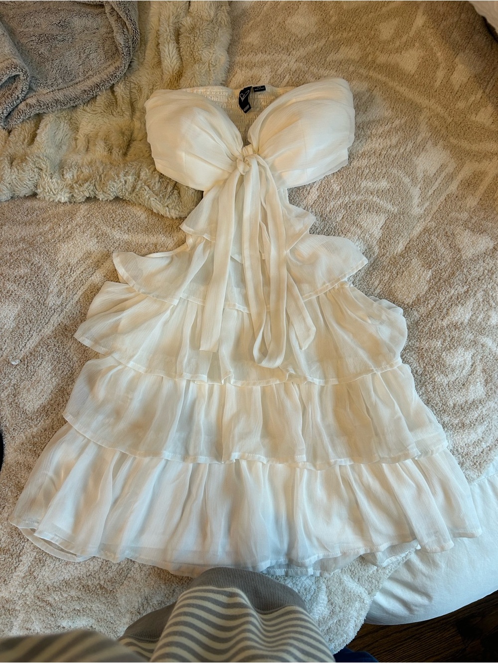 Windsor Cream Strapless Tiered Ruffle Dress